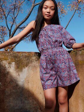 Paisley asymmetrical off shoulder jumpsuit Girls Sz 9/10